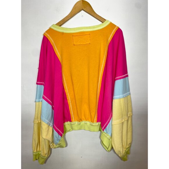 Bibi Women's Color Block French Terry Pullover Sweatshirt Size XL Boutique - Picture 2 of 7